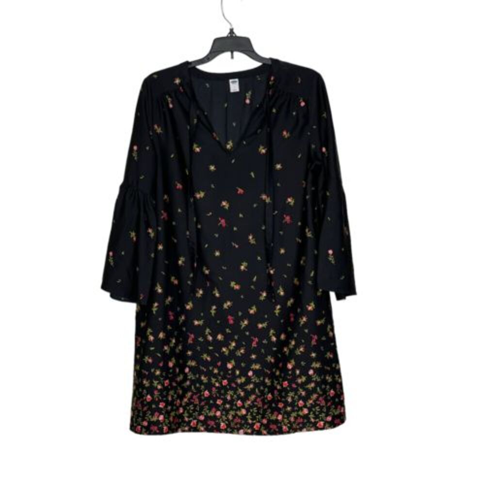 Old Navy Dress Size Small Black‎ With Roses Womens Flared Sleeves Polyester